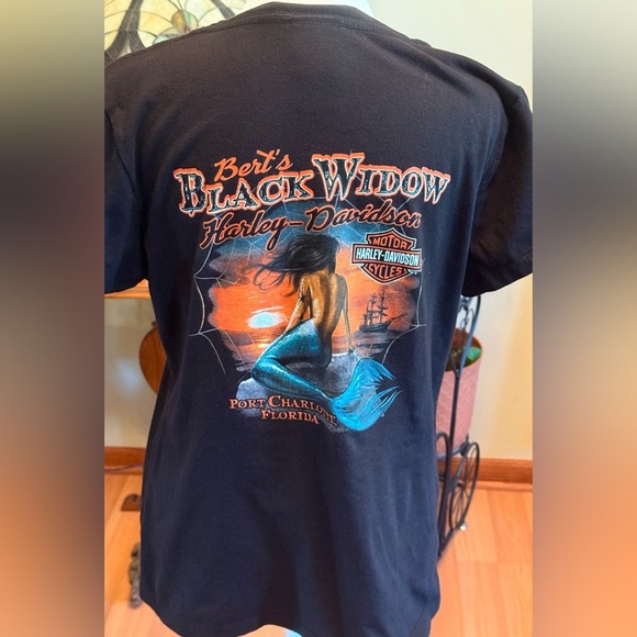 Harley Davidson Bert’s Black Widow Blue print on Black Tee Size Large - Picture 4 of 14